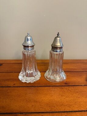 Vintage Glass Salt and Pepper Shakers with SilverTops